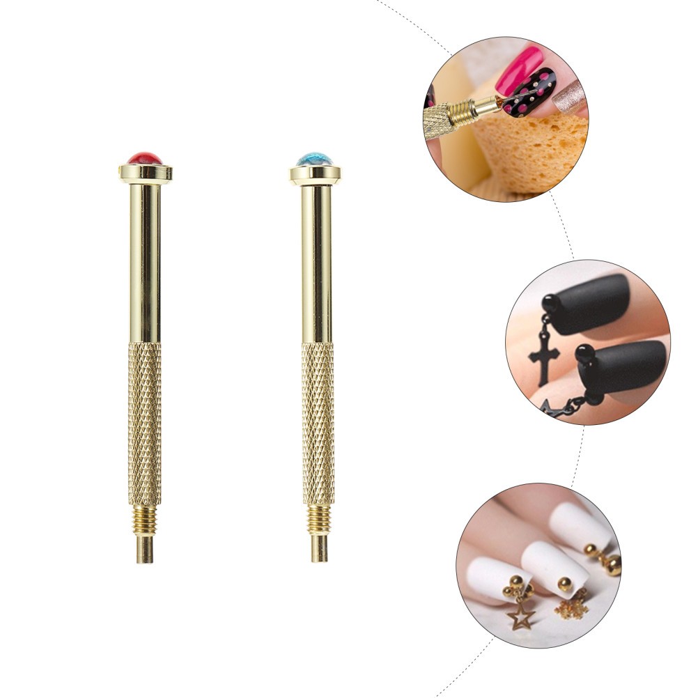 2Pcs Nail Art Piercing Tools Metal Nail Hand Drills Golden Color