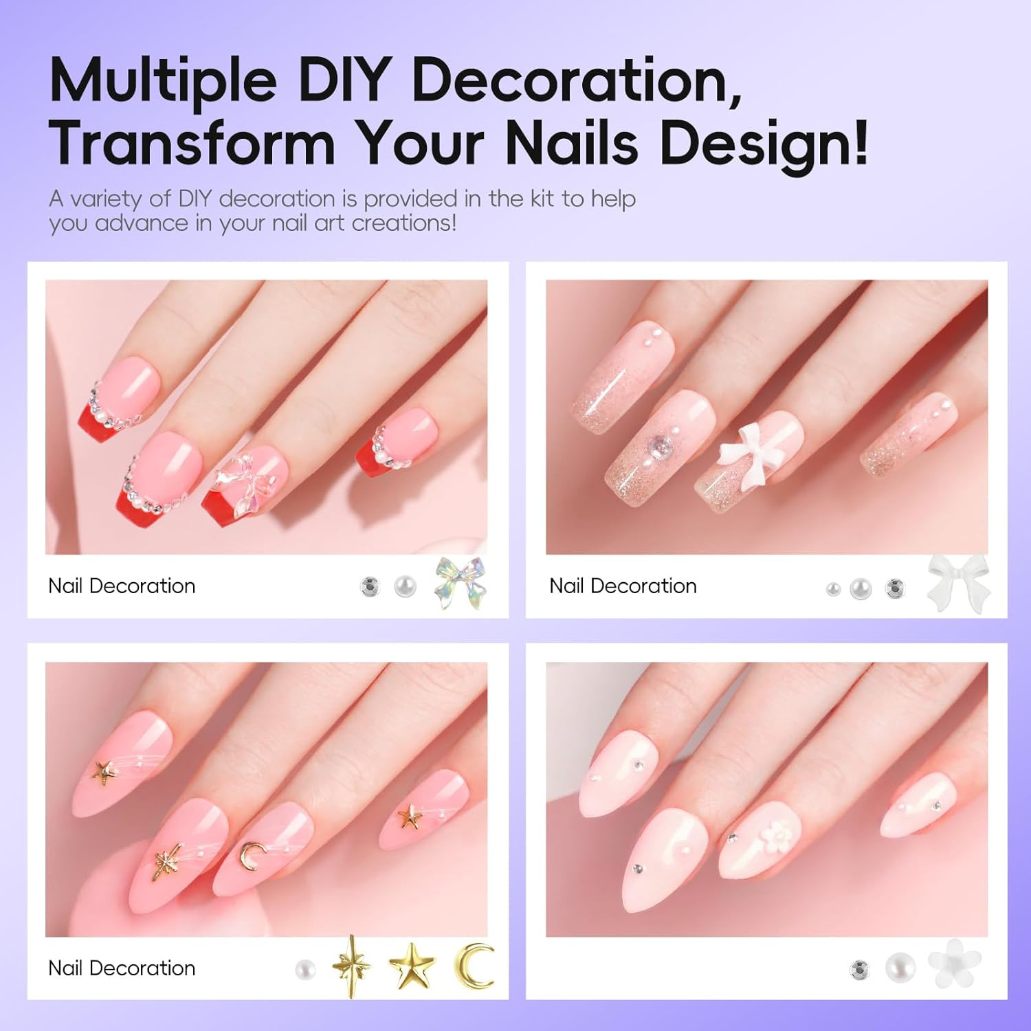 Gel Nail Kit, 240Pcs Short Medium Almond Nail Tips with U V Light 2PC Jelly Gel