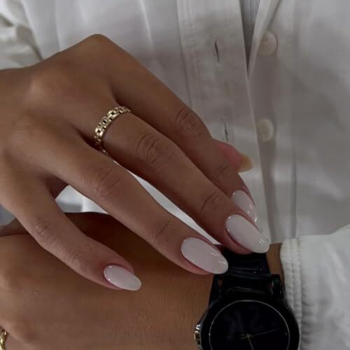 Pure White Press on Nails Short Oval,Round Fake Nails For oval white