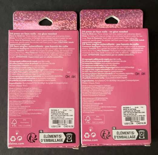 2 PACKS of Claire’s Strawberry Press On Faux Nailsm, 48ct Total