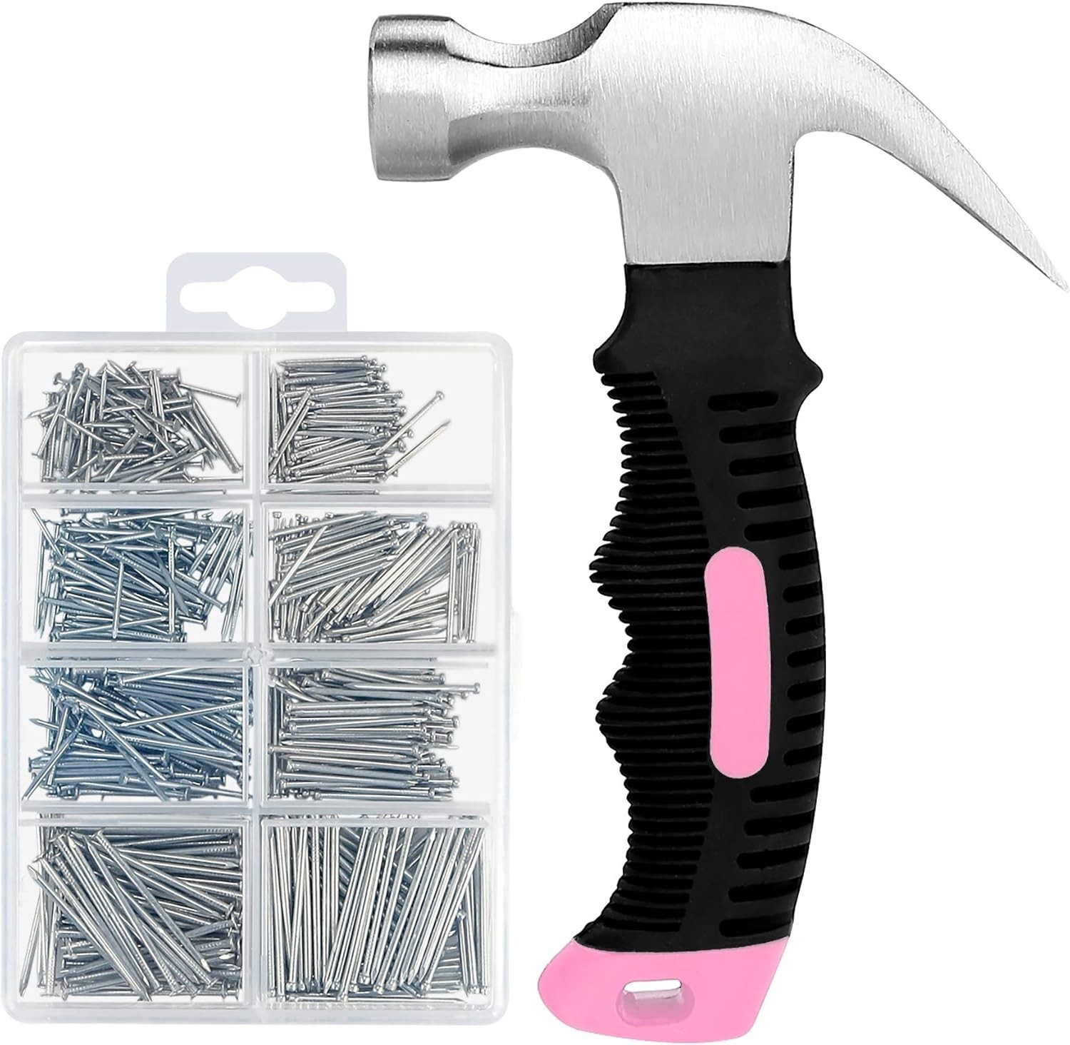700PCs Small Nails for Hanging Pictures & 8oz Small Hammer for Women, Pink To…