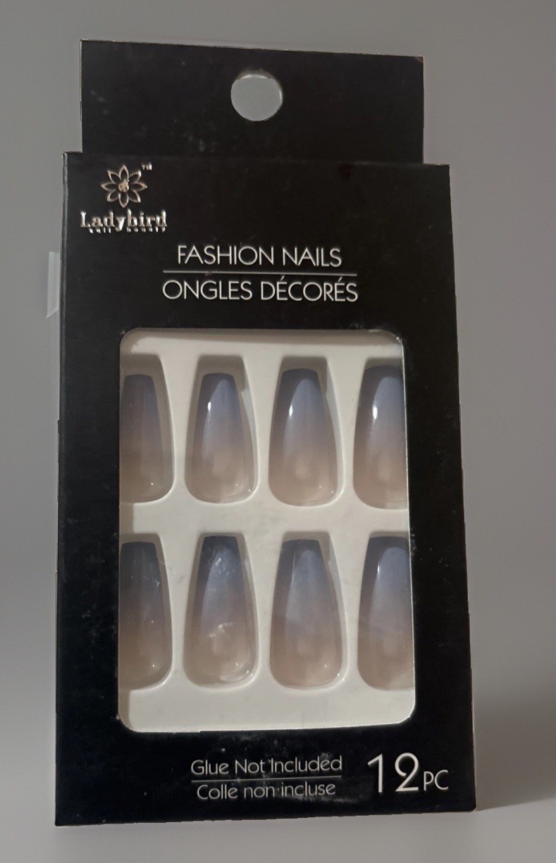 Ladybird Blue Ombre Press On Nails 12 Pc Coffin Shape Fashion Nails No Glue