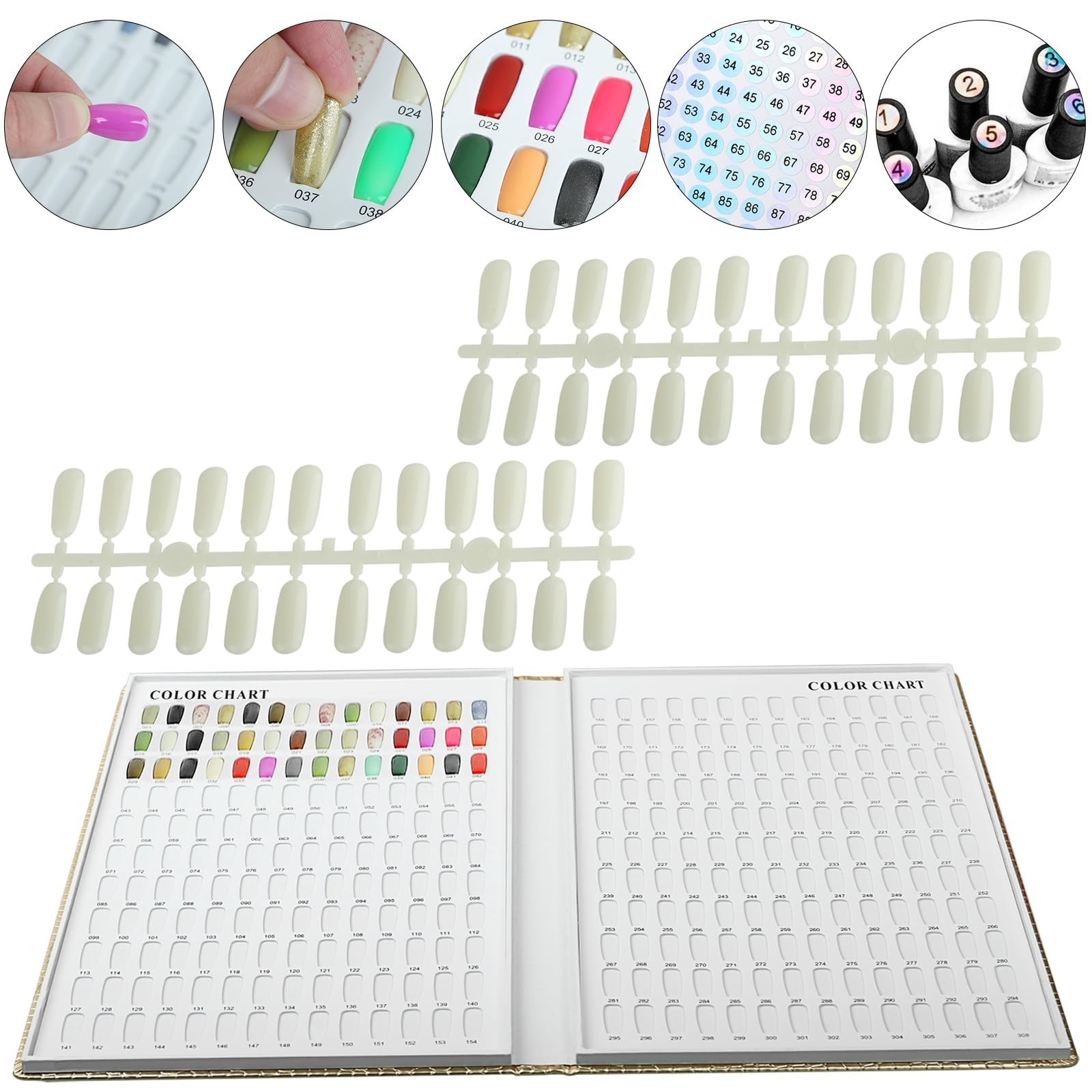308 Colors Nail Swatches Book with 360 Tips & Number Labels – Gel Polish Color C
