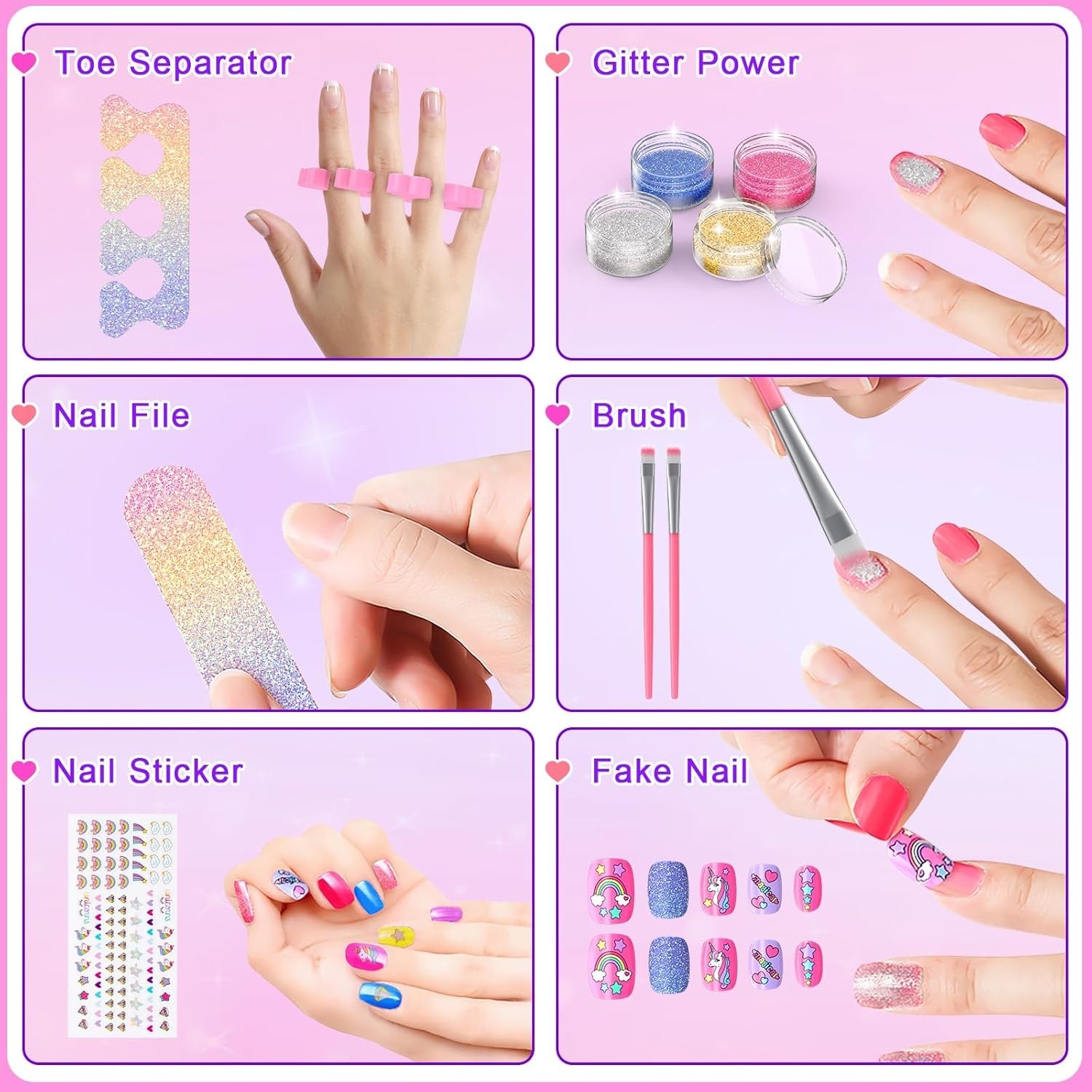 Kids Nail Polish Set for Girls, Non-Toxic Quick Dry Nail Art Salon Kit with N…