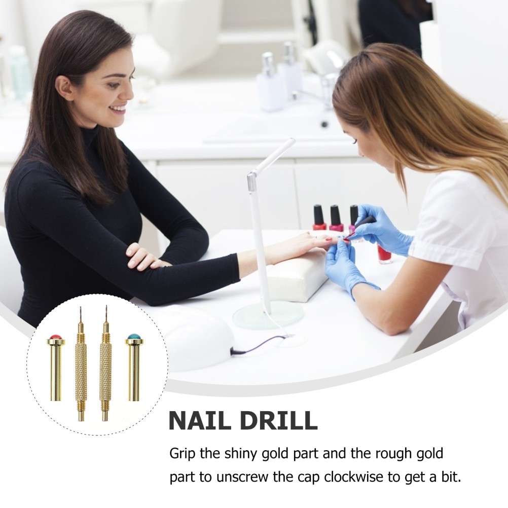 2Pcs Nail Art Piercing Tools Metal Nail Hand Drills Golden Color