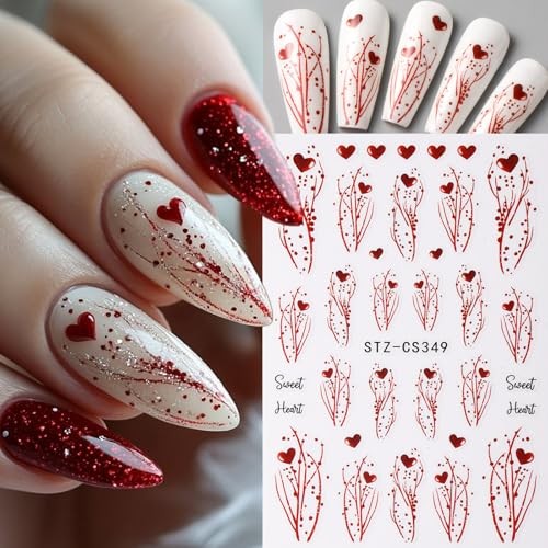 8pcs Mini Heart Nail Art Stickers with Golden Line, Valentine’s Day Romantic