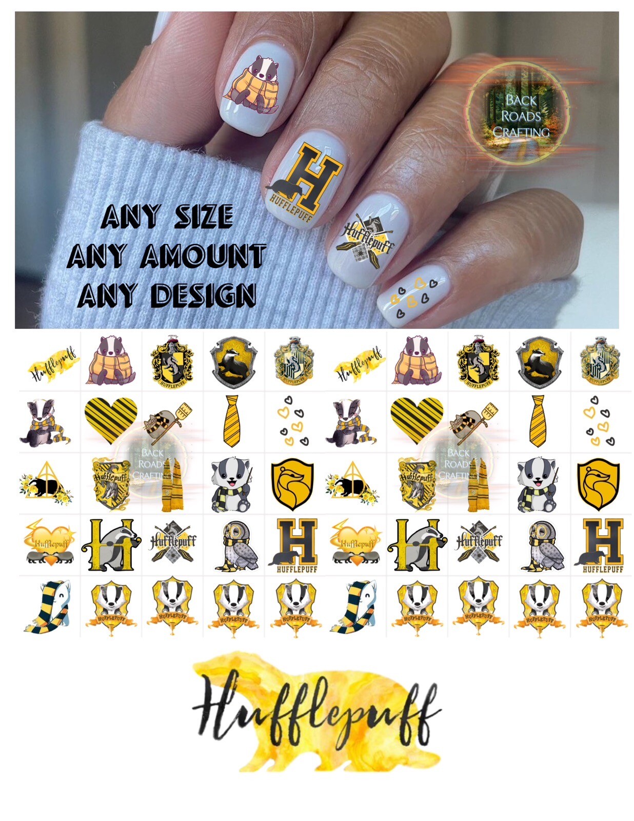Hufflepuff Harry Potter Waterslide Nail Decals Set Of 50 Instructions & Bonus