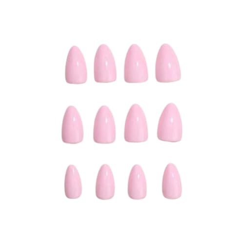 Pink Solid Color Press On Nails Short Almond Fake Nails for Women Manicure