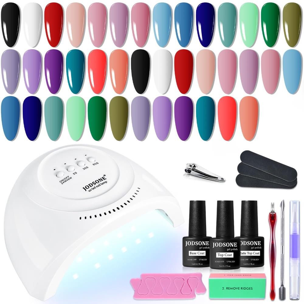 JODSONE 20 Colors Gel Nail Polish Kit with U V Light Base Top Matte Coat High