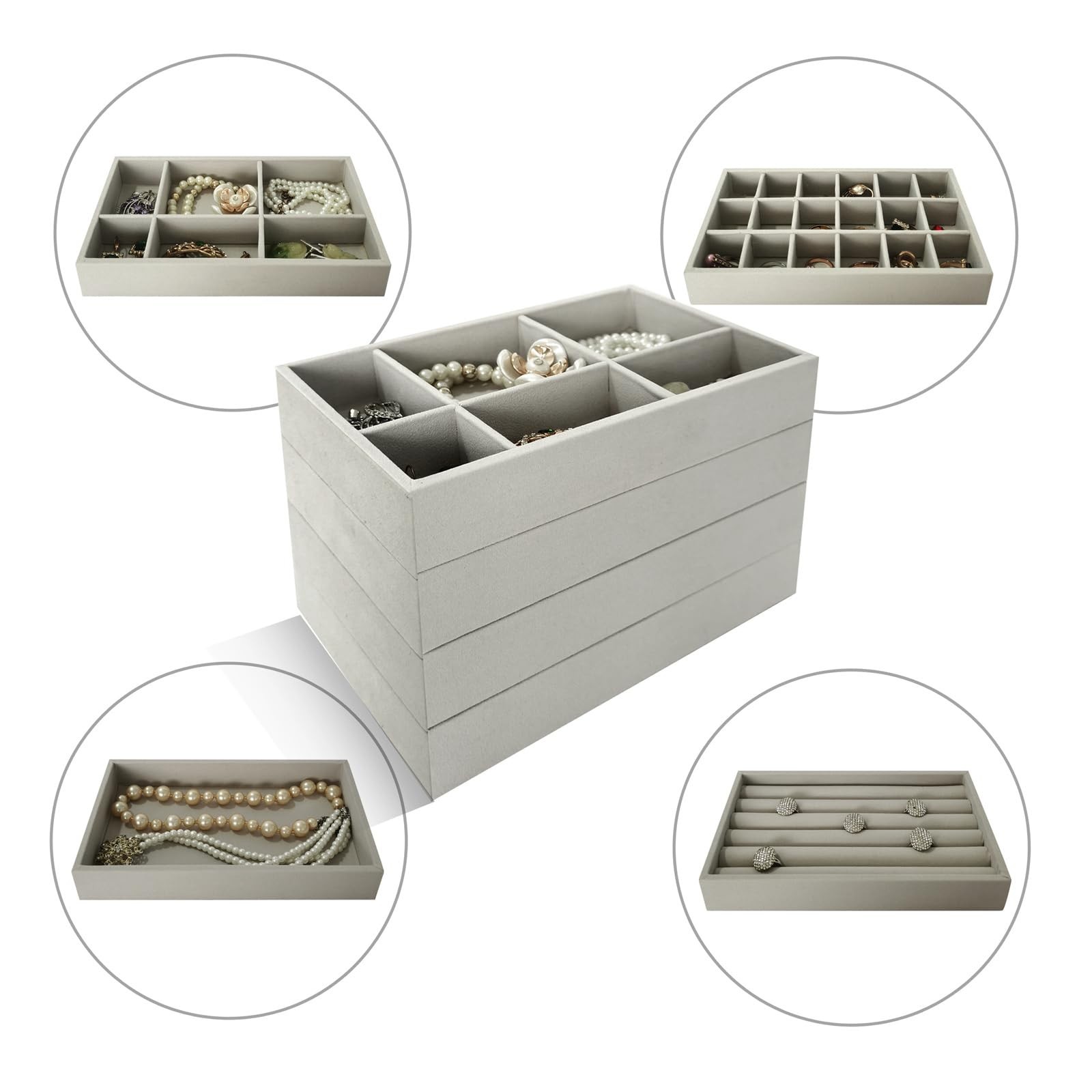 SCIKHEFT Stackable Jewelry Organizers and Storage with Velvet Jewelry Trays, …