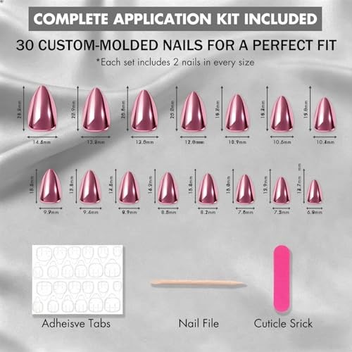 Acrylic Press on Nails Short Almond – Metallic Chrome Press On almond-teal