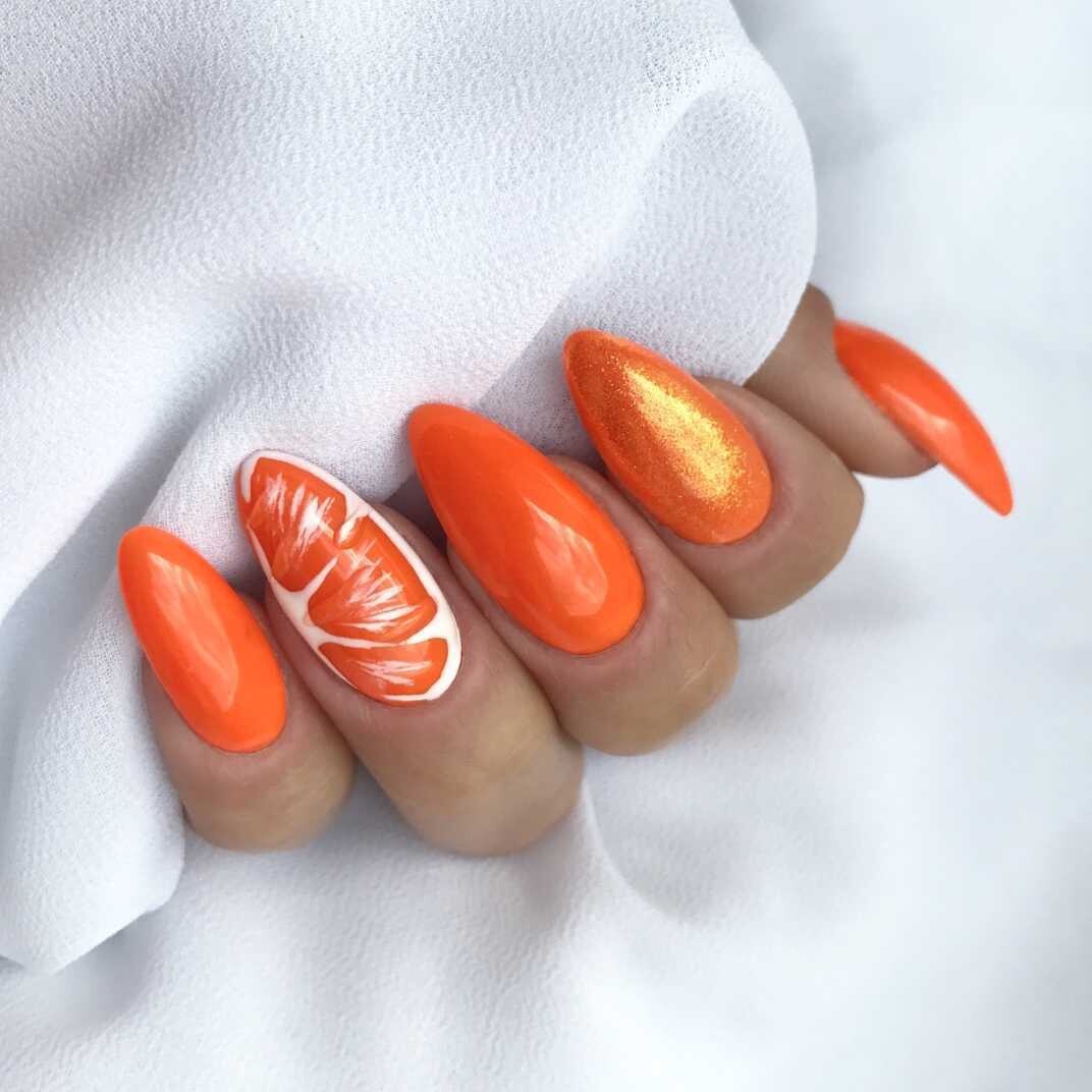 ORANGE MERMAID EFFECT Glitter NAILS Shimmer POWDER GEL HYBRID Apricot Orange 30