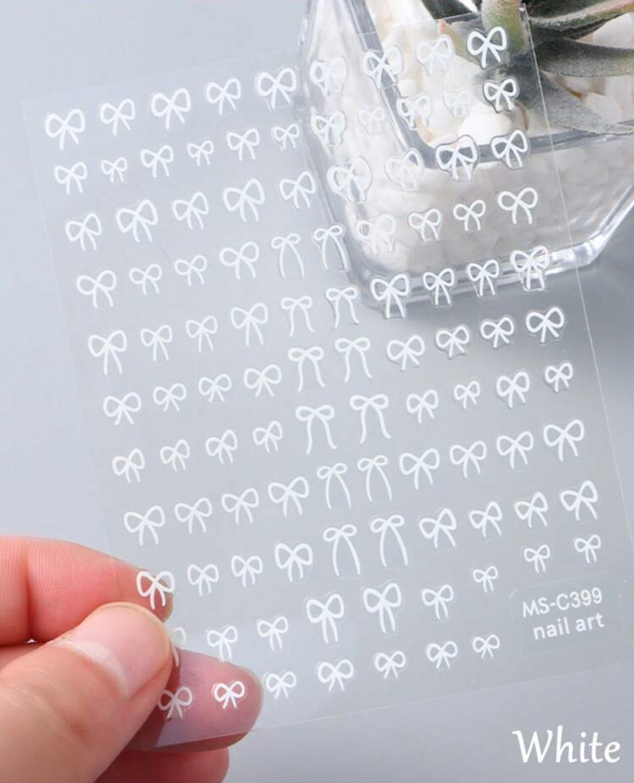 Minimalist Bow Nail Art Stickers Decal Black White Blue Pink Ribbon Gel Nails