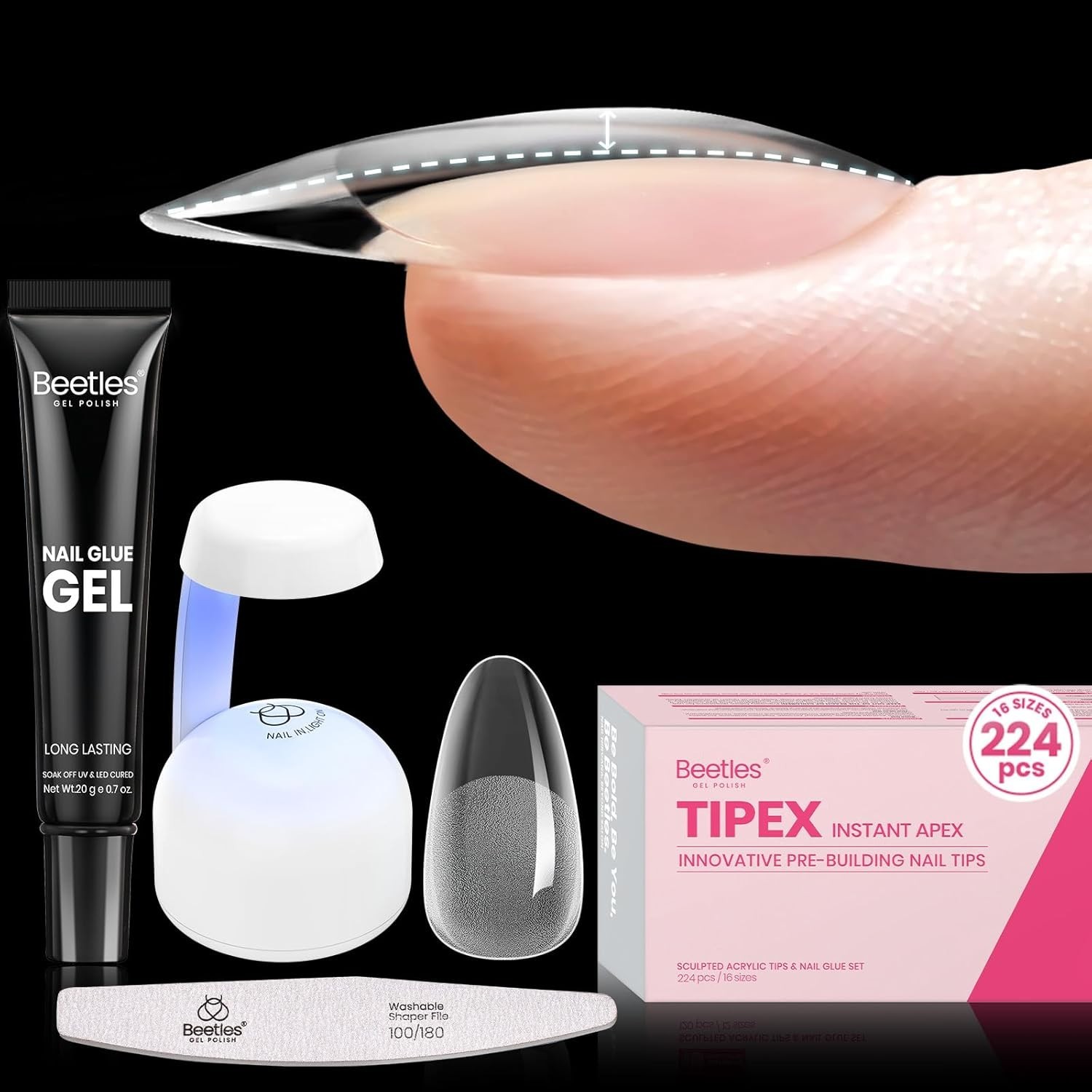 Beetles Tipex Instant Apex Nail Tips Kit: 224 Medium Almond Acrylic Tips