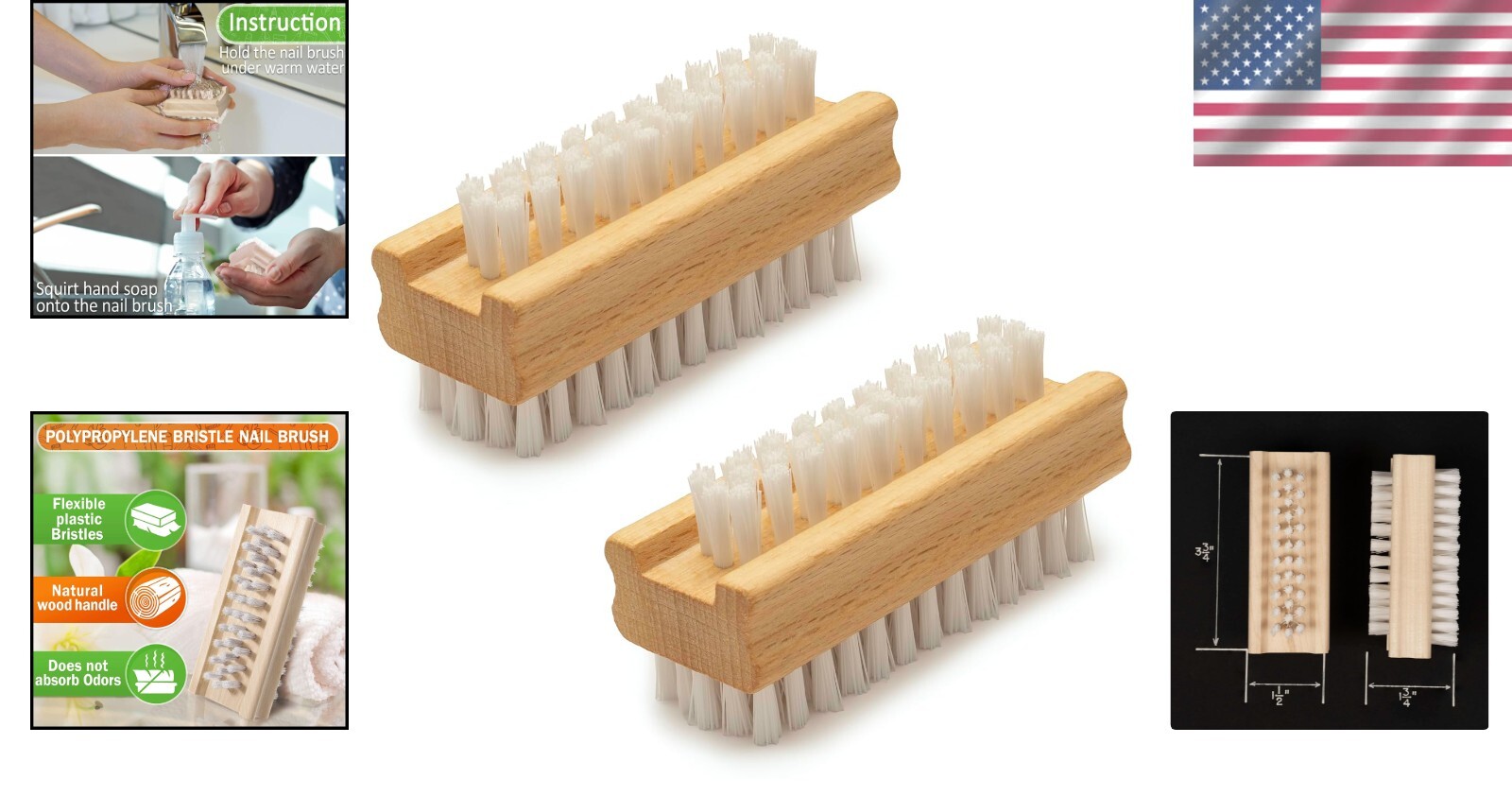 Durable Wooden Fingernail Brush with Variable Length Bristles – 2 Pack