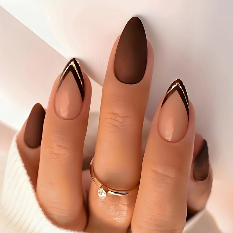 96pcs(4Pack) Trendy Neutral Brown Press On Nails Reusable Elegant Daily Manicure