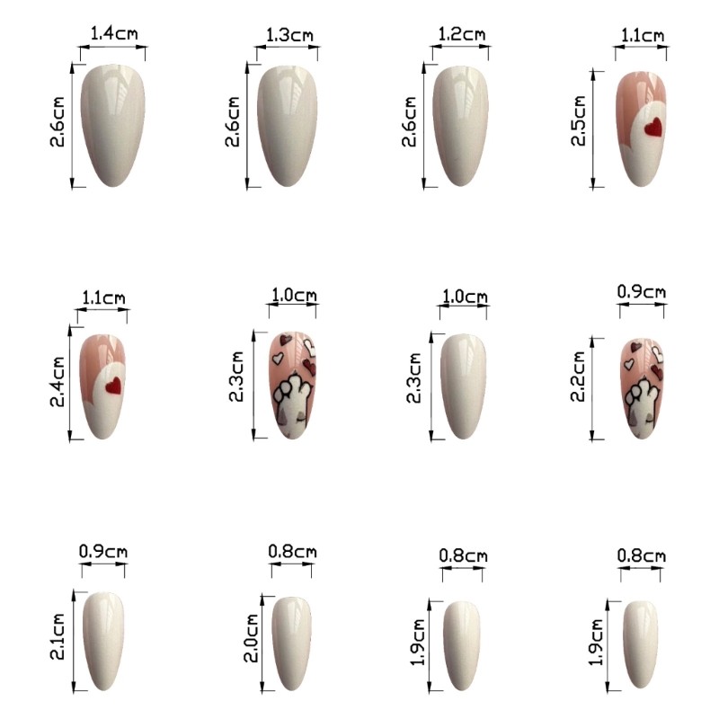 Lovely Cats Press On Nail White Almond Shape False Nail Heart Acrylic Nail