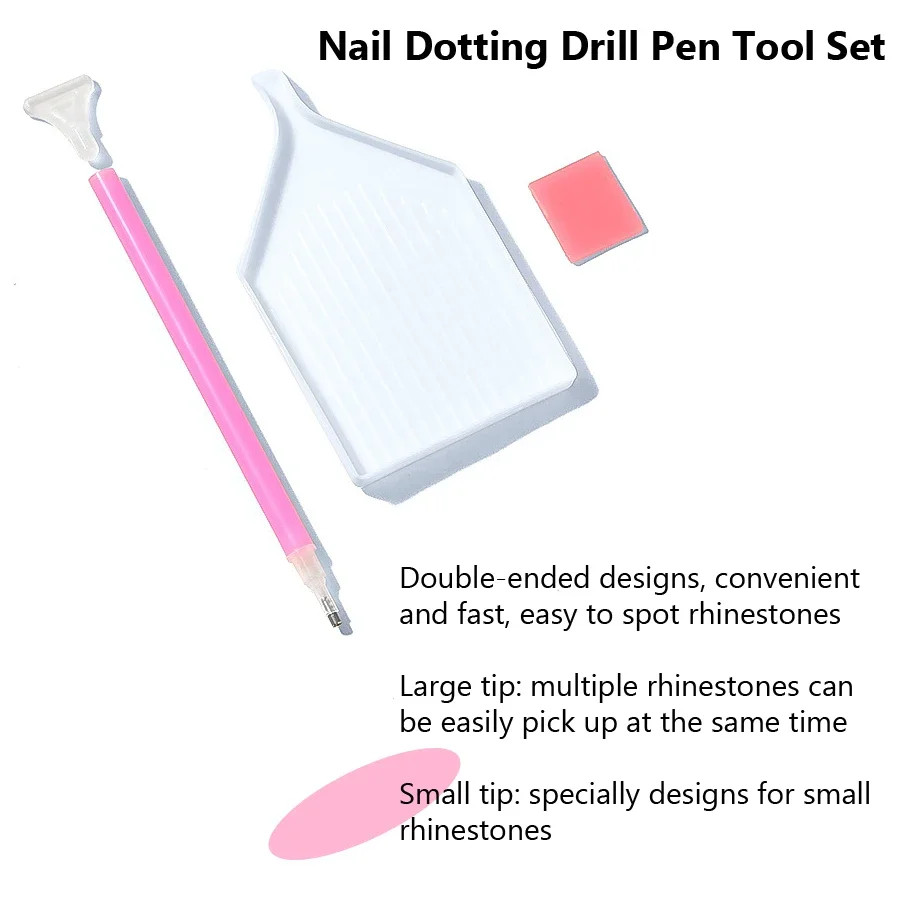 3Pcs Nail Art Rhinestones Pickers, Dotting Pen with Storage Tray Glue Clay for D