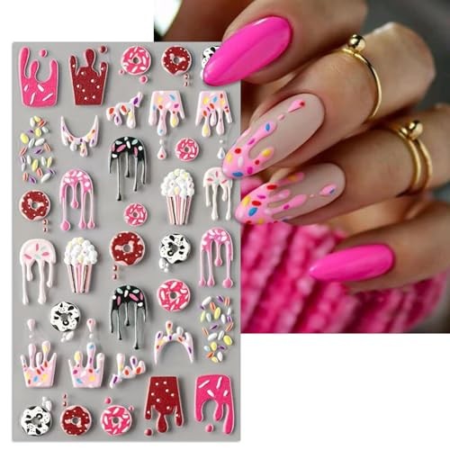 Embossed Dessert Nail Art Stickers – 5D Sweet Doughnut Chocolate Self-Adhesive
