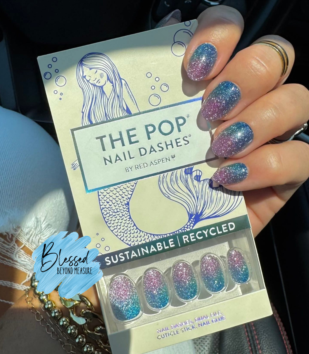 Red Aspen Press On Nails~Self-Made Mermaid, Maureen Short~Almond~Purple/Blue