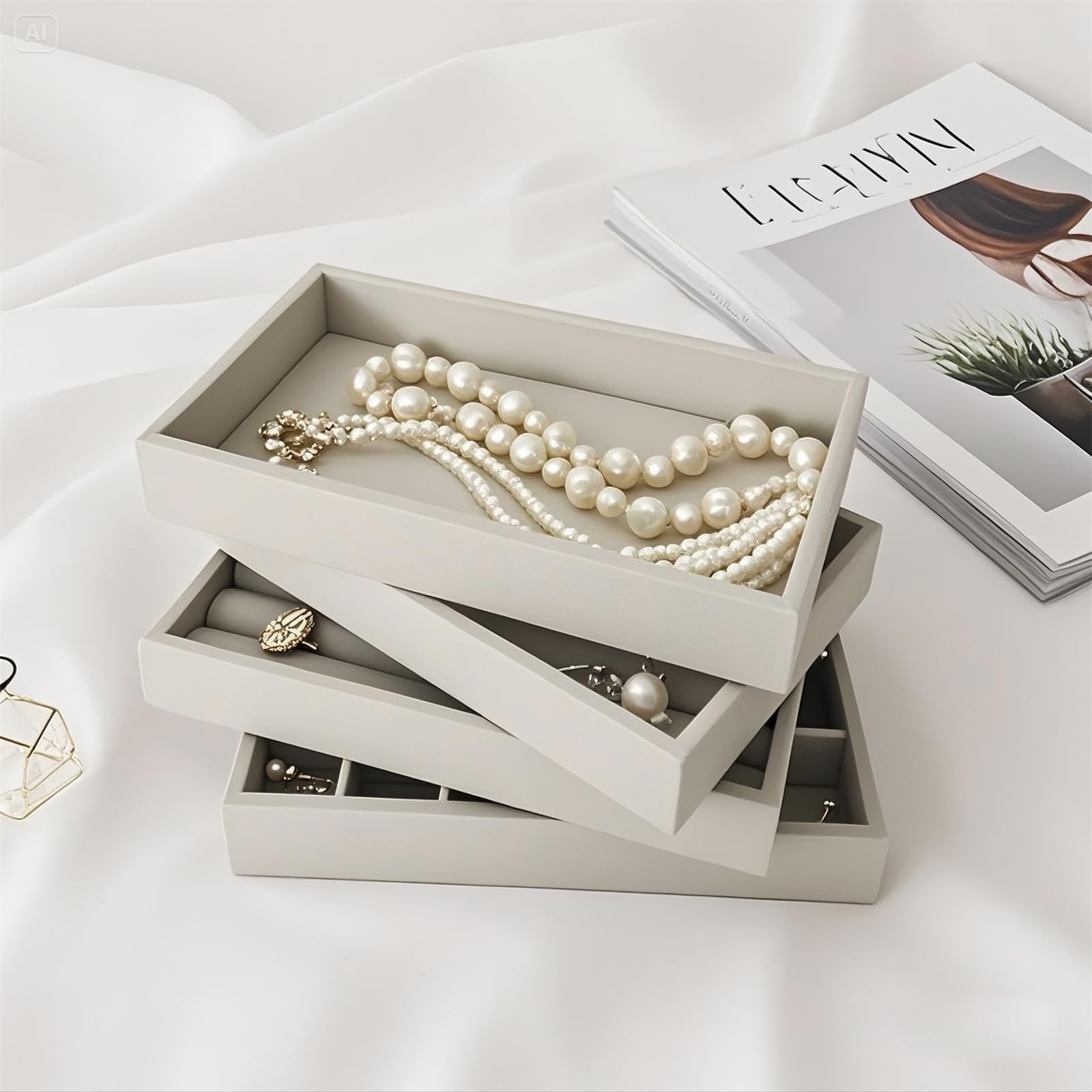 SCIKHEFT Stackable Jewelry Organizers and Storage with Velvet Jewelry Trays, …