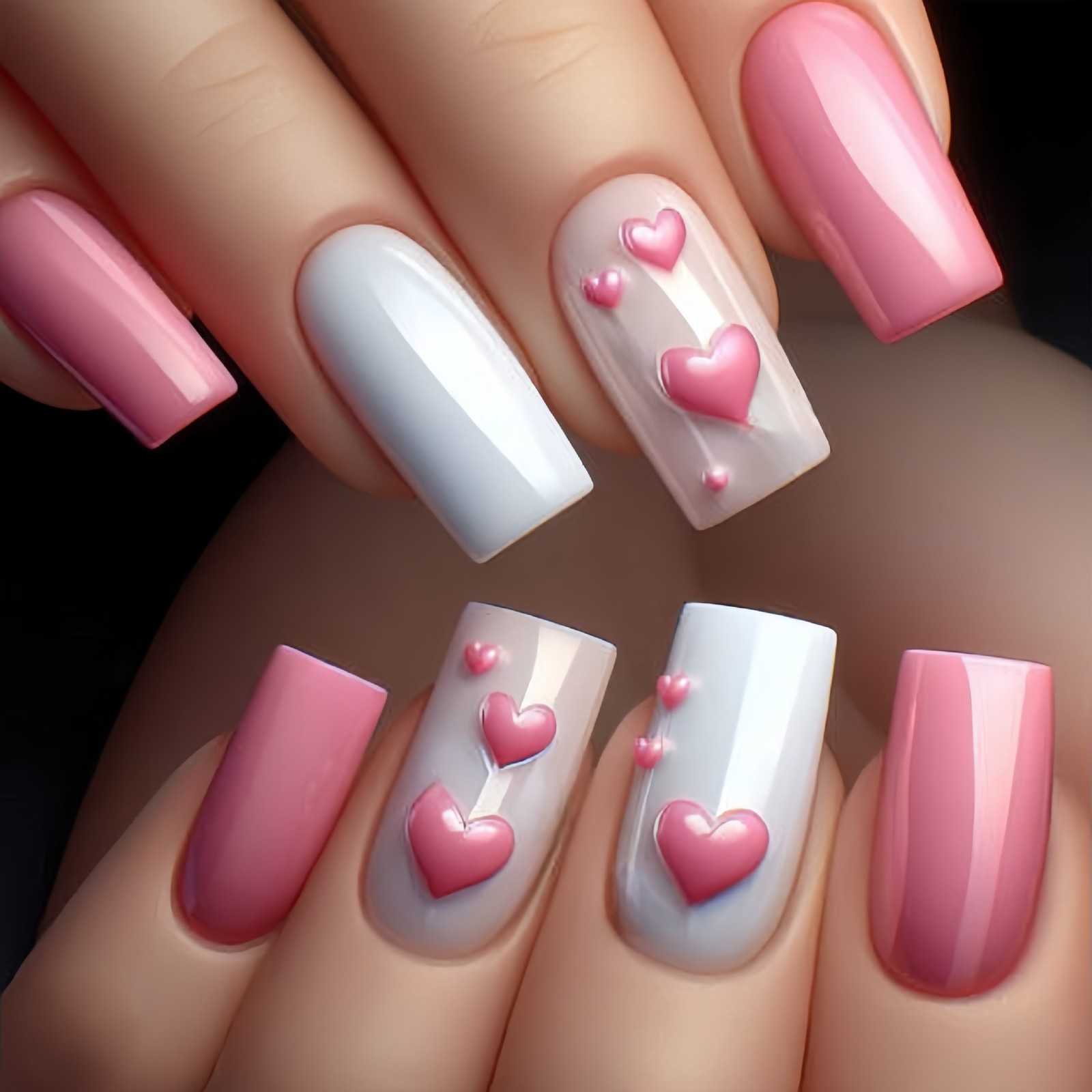 96pcs Cute Sweet Press-on Nails Rainbow Heart Floral Colorful Party Nails Art