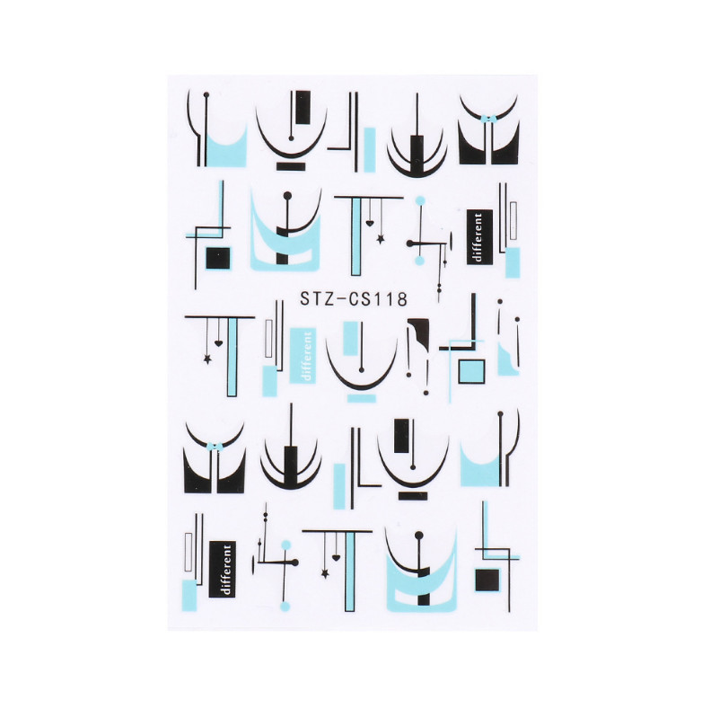 3D Holographic Blue Black White French Geometry Lines Nail Sticker Decal DIY NS7