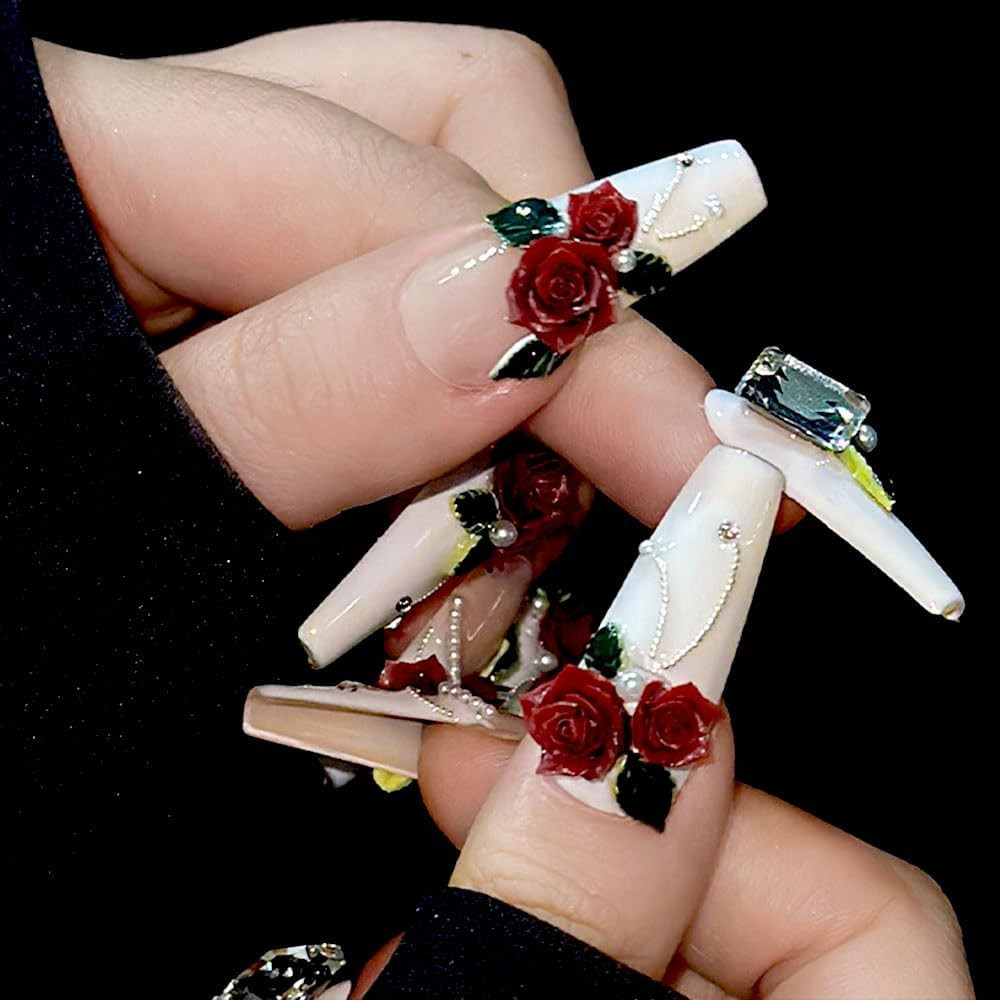 3D Rose Red Flower Nail Charms Luminous Camellias Roses Nail Art Charms Soft …