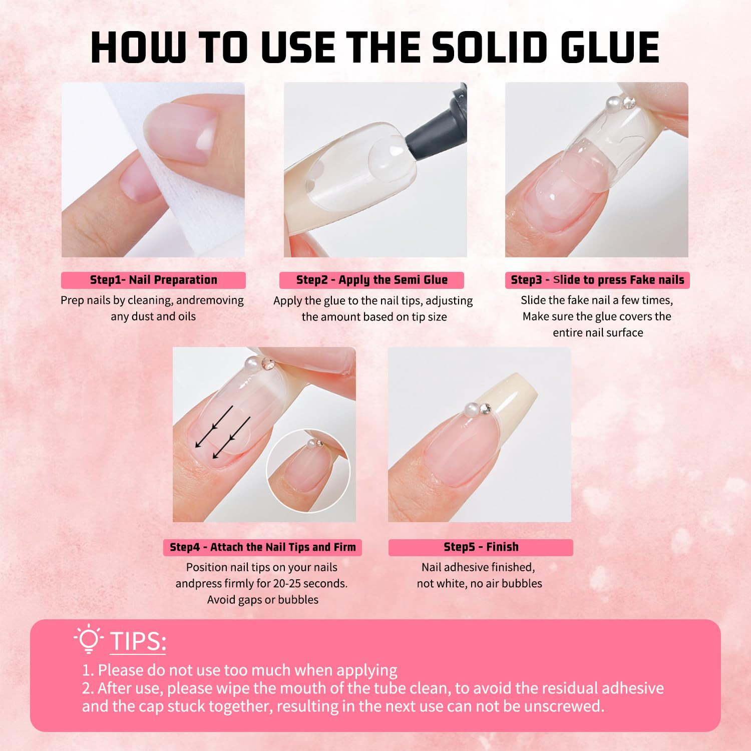 2 X 15G Semi Solid Nail Glue for Press on Nail, No Need for UV Lamp Super Strong