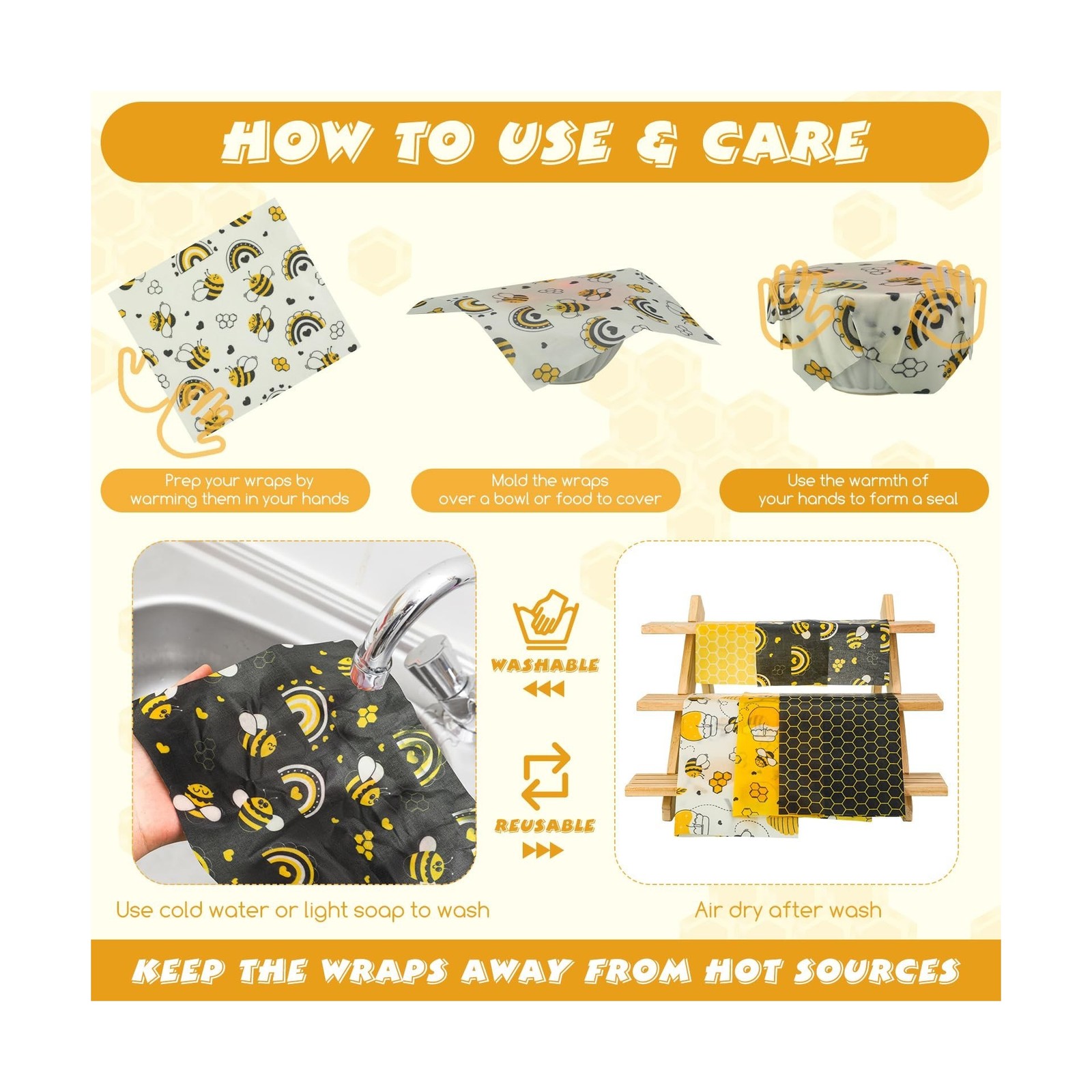 Tranqun 27 Pack Beeswax Wraps for Food Reusable Beeswax Assorte… FAST USA SHIP