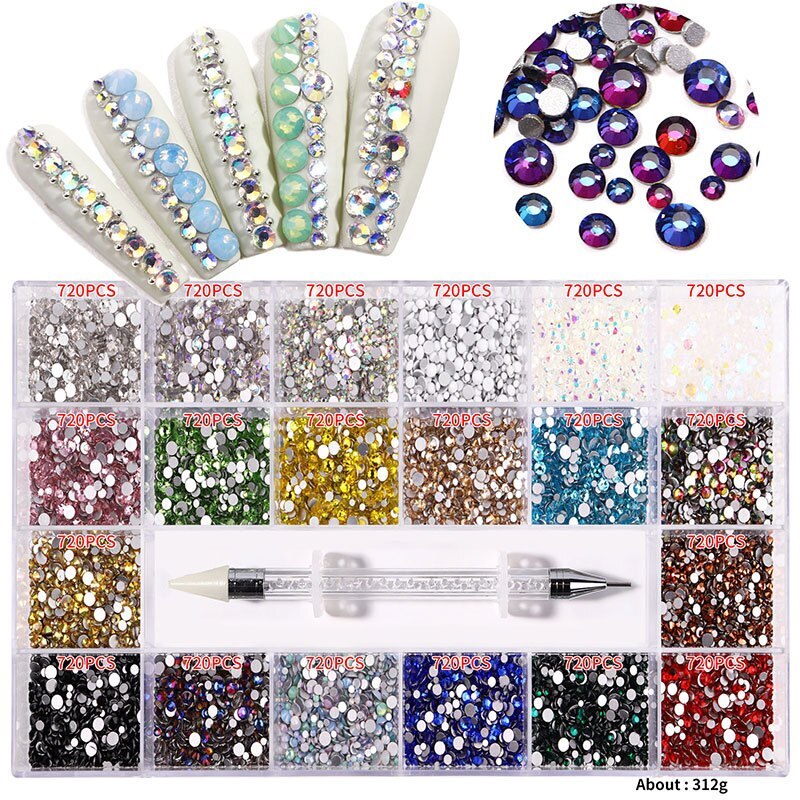 3100PCS/Boxed Luxury Rhinestone Nail Art Jewelry Set Glass Nail Crystals Box