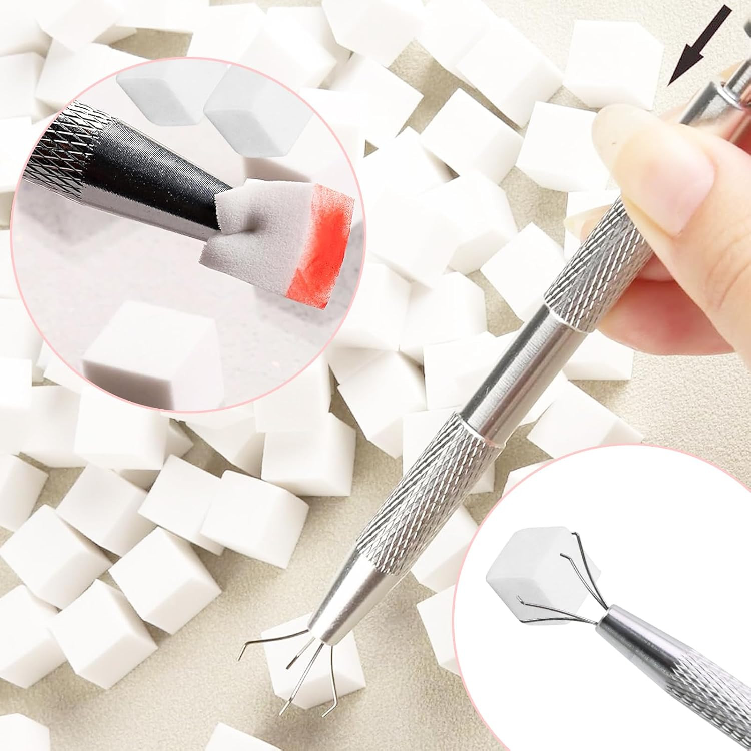 300Pcs Soft Nail Sponges for Ombre,White Nail Art Sponges with Grabbing Pen,Acry