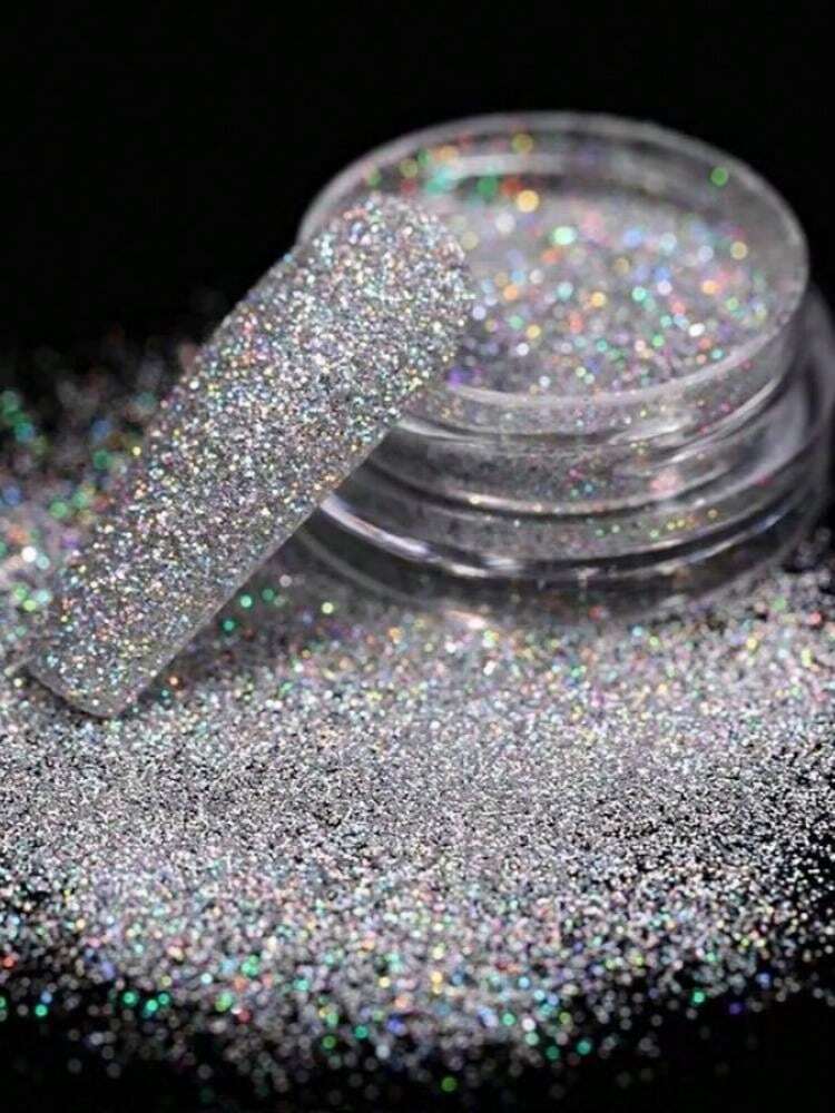 1Box Gray Gradient Shiny Nail Glitter Powder Iridescent Sparkly Nail Art Chrome
