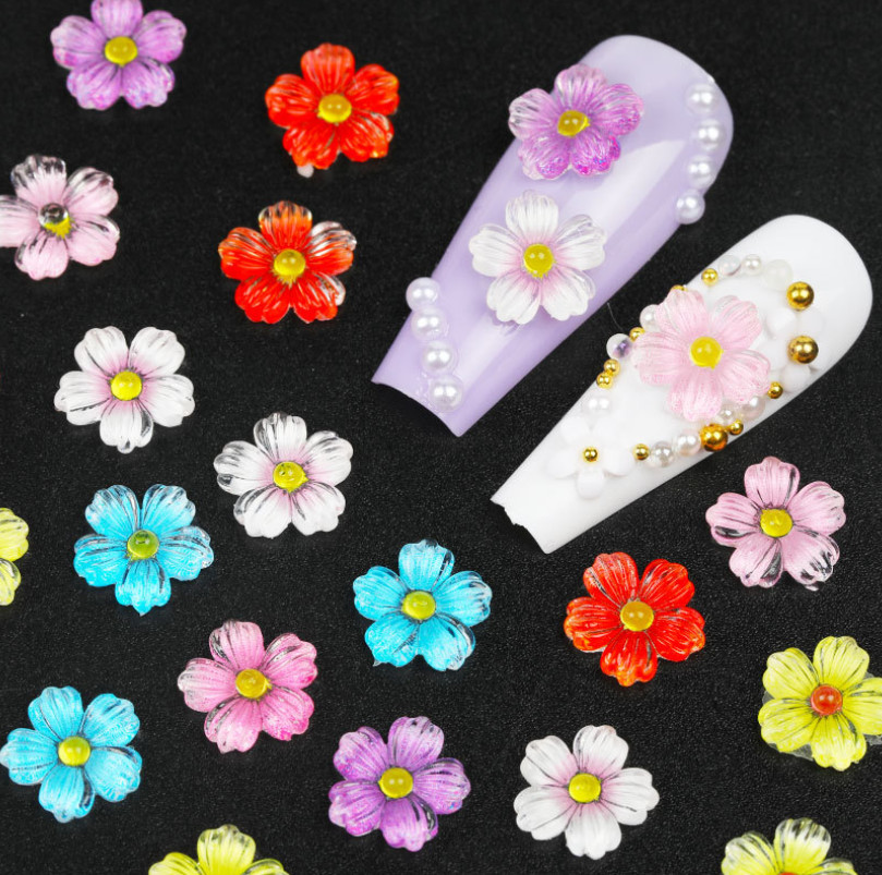 5Pcs Mini Daisy Flower Resin Flatback Nail Art Case Hair Pin Decoration NH17