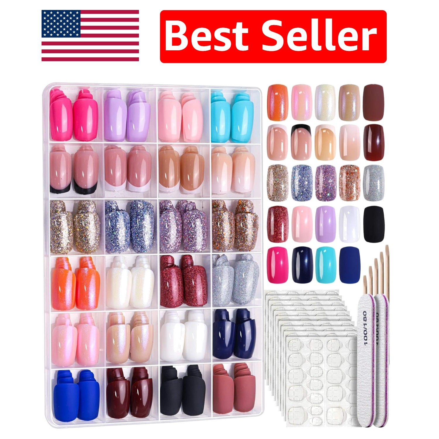 Versatile 576PCS Press On Nails: 24 Colors – Glitter, Glossy, and Matte Styles