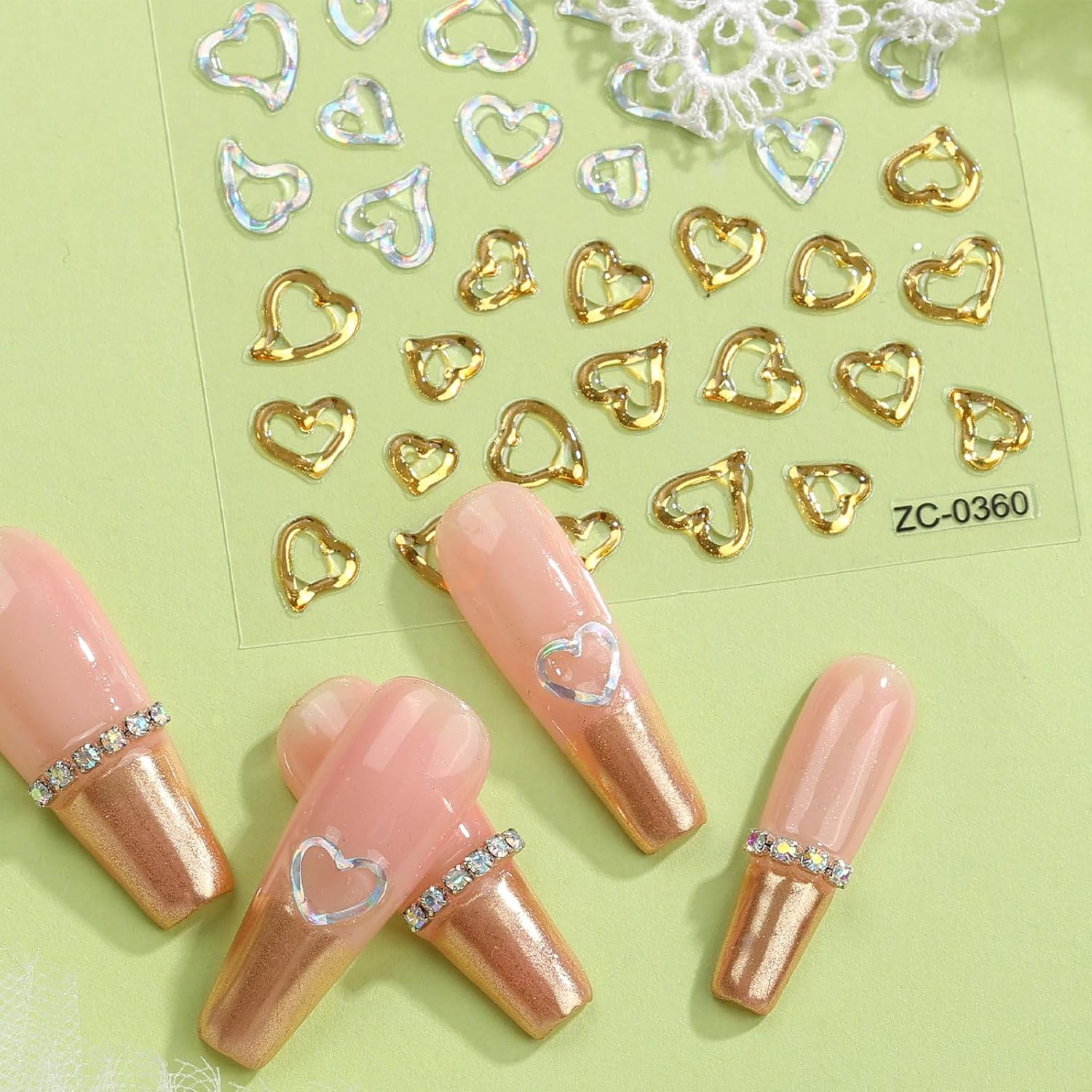 6 Sheets 3D Embossed Gold Irregular Geometric Nail Art Stickers Decals Self