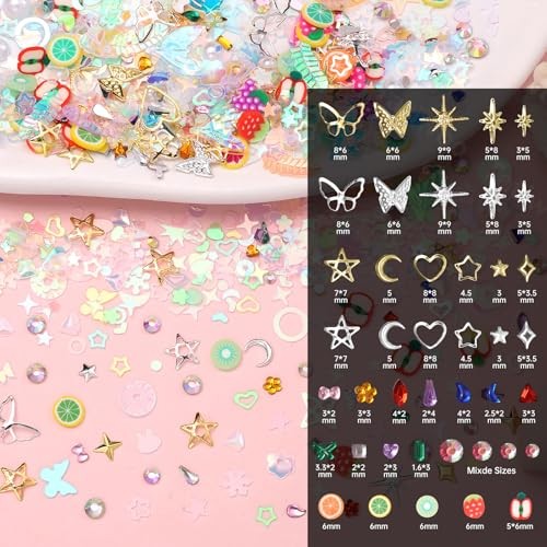 3D Mixed Nail Charms Kit, Colorful Rose Tiny Flowers Bows Nail Art Set-1