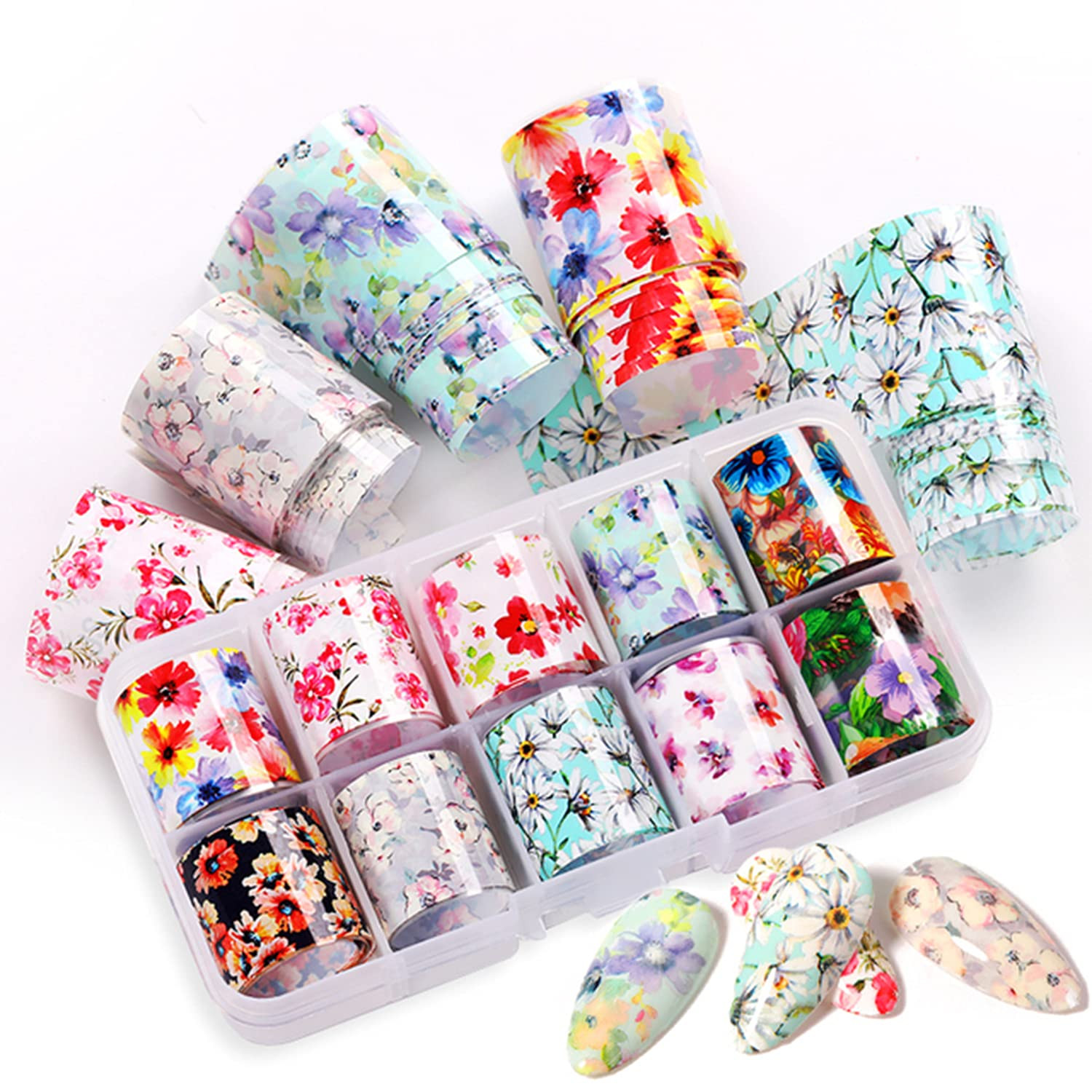 Nail Foil, 30 Rolls Nail Art Foil Transfer 3D Flower Stickers for Nails Blossom