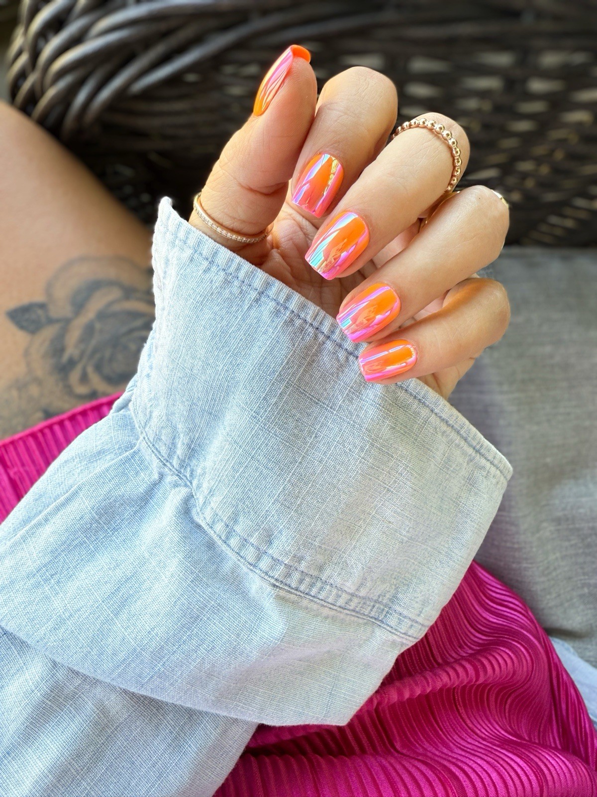 Red Aspen Press On Nails~Odalis , Short Coffin Ombré halo Pink Orange