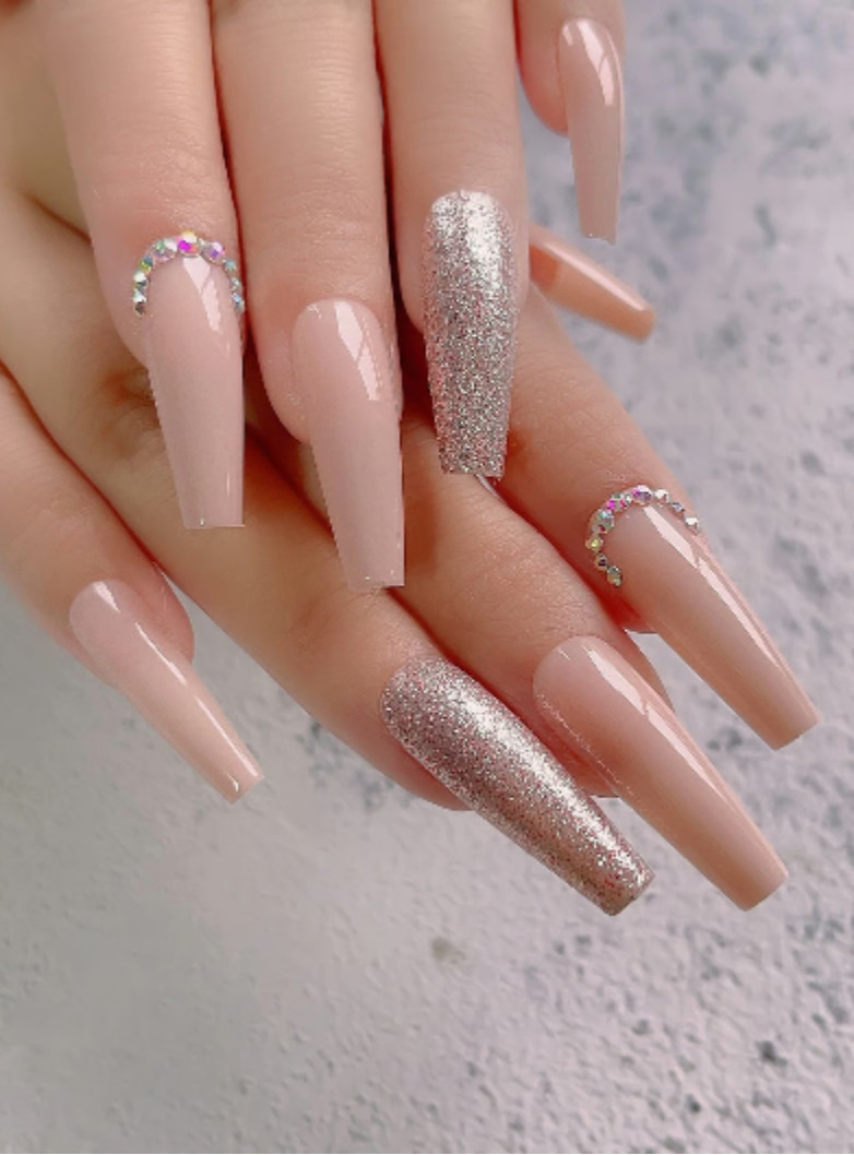 Pink Glitter Rhinestones Press On Nails NEW Spring fashion Valentine’s Day Style