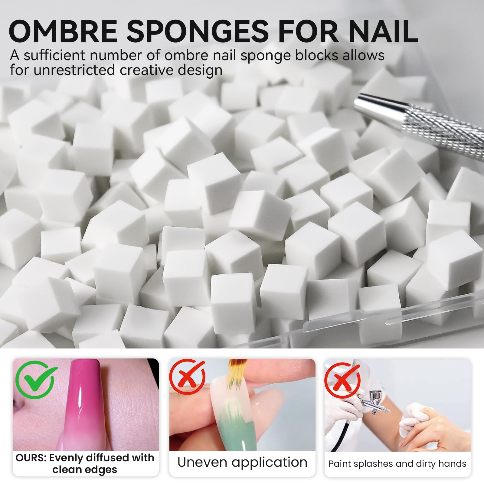 200 PCS Nail Sponges for Ombre with Grabbing Pen,Mini Aura blending Sponges f…