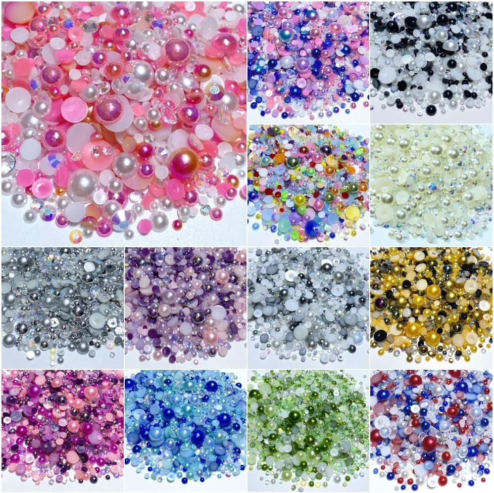 Tingoons 50G Mixed 3-10Mm Flatback Rhinestones Half round Pearls for DIY Crafts