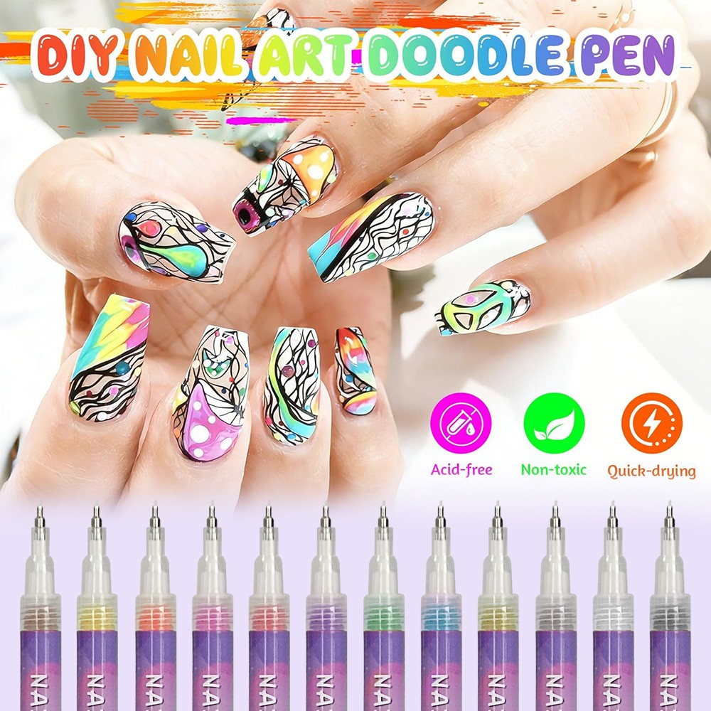 USA 12 Colors Nail Art Pens Set,Nail Art Markers Polish Pen For 3D Nail Art 2026