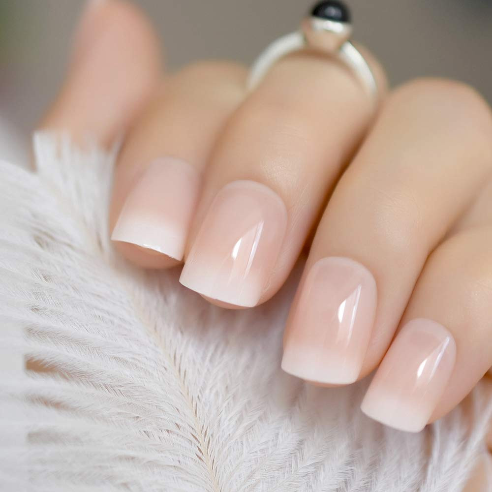 Orange Pink Nude White French Fake Nails Squoval Square UV Gel False Press on Na