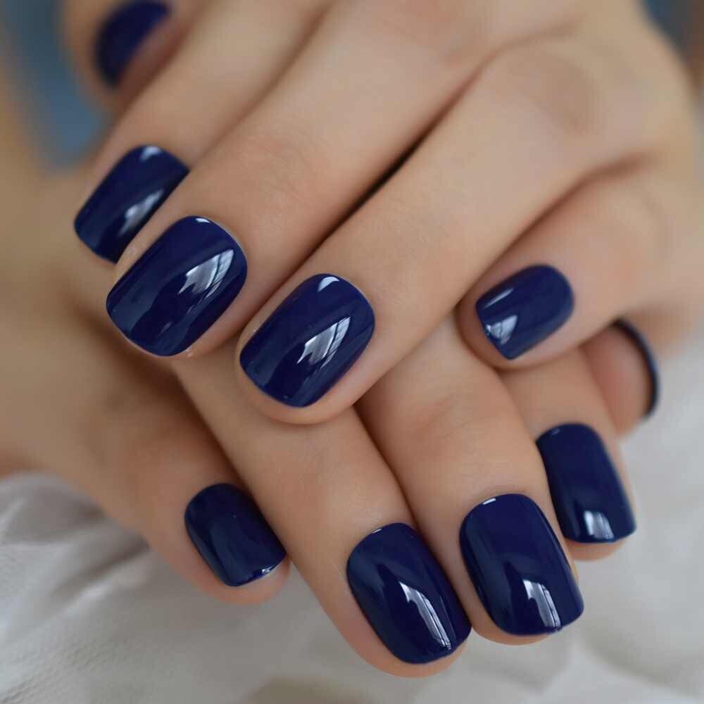 Royal Blue Short Square Press On Nails – Glue On False Set – 24 pcs Kit