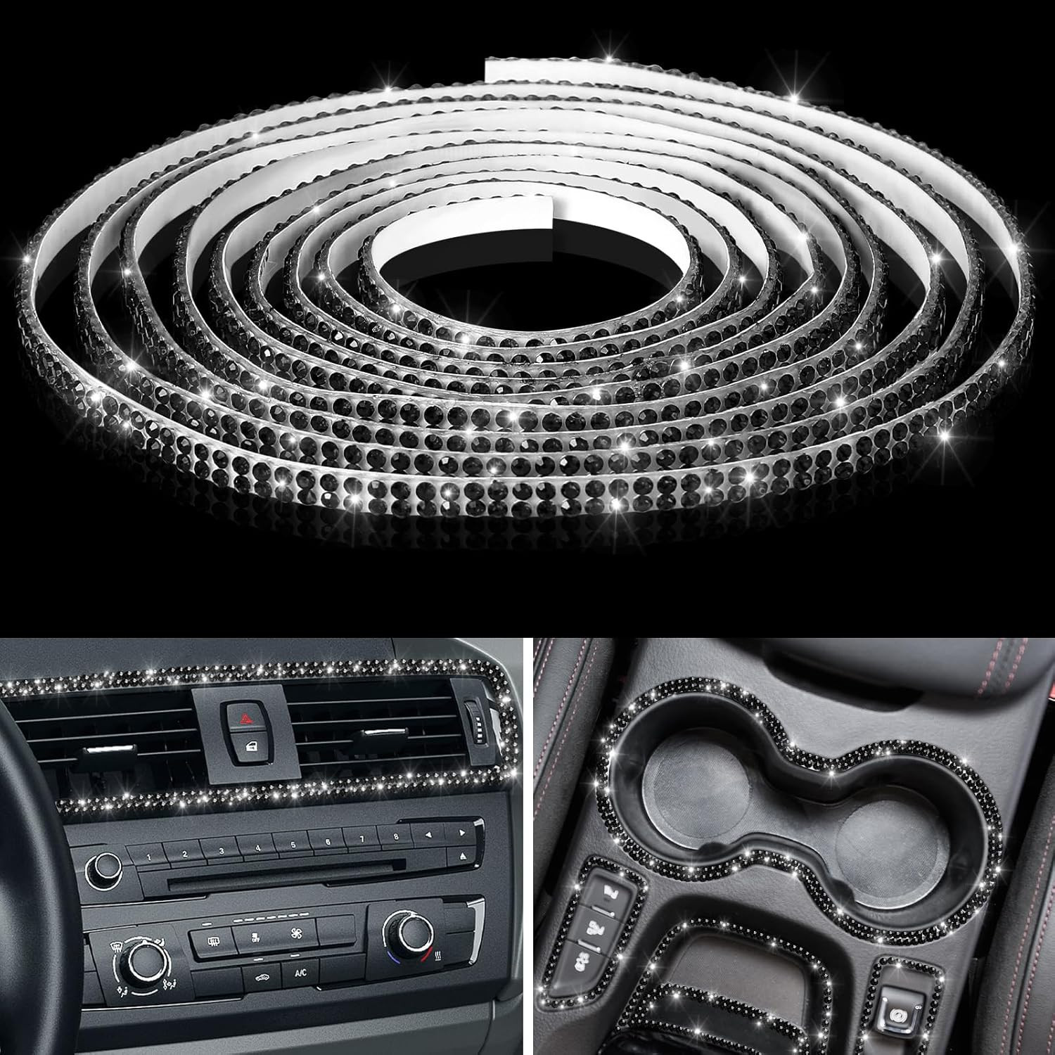 16.4Ft Bling Car Trim Self Adhesive Glitter Crystal Rhinestone Car Interior Exte