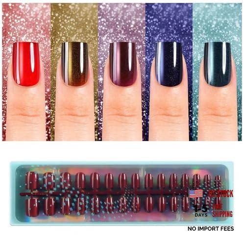 Vansiho 150Pcs Cat Eye Press on Nails – Short Square – CatEye Fake Nail Women