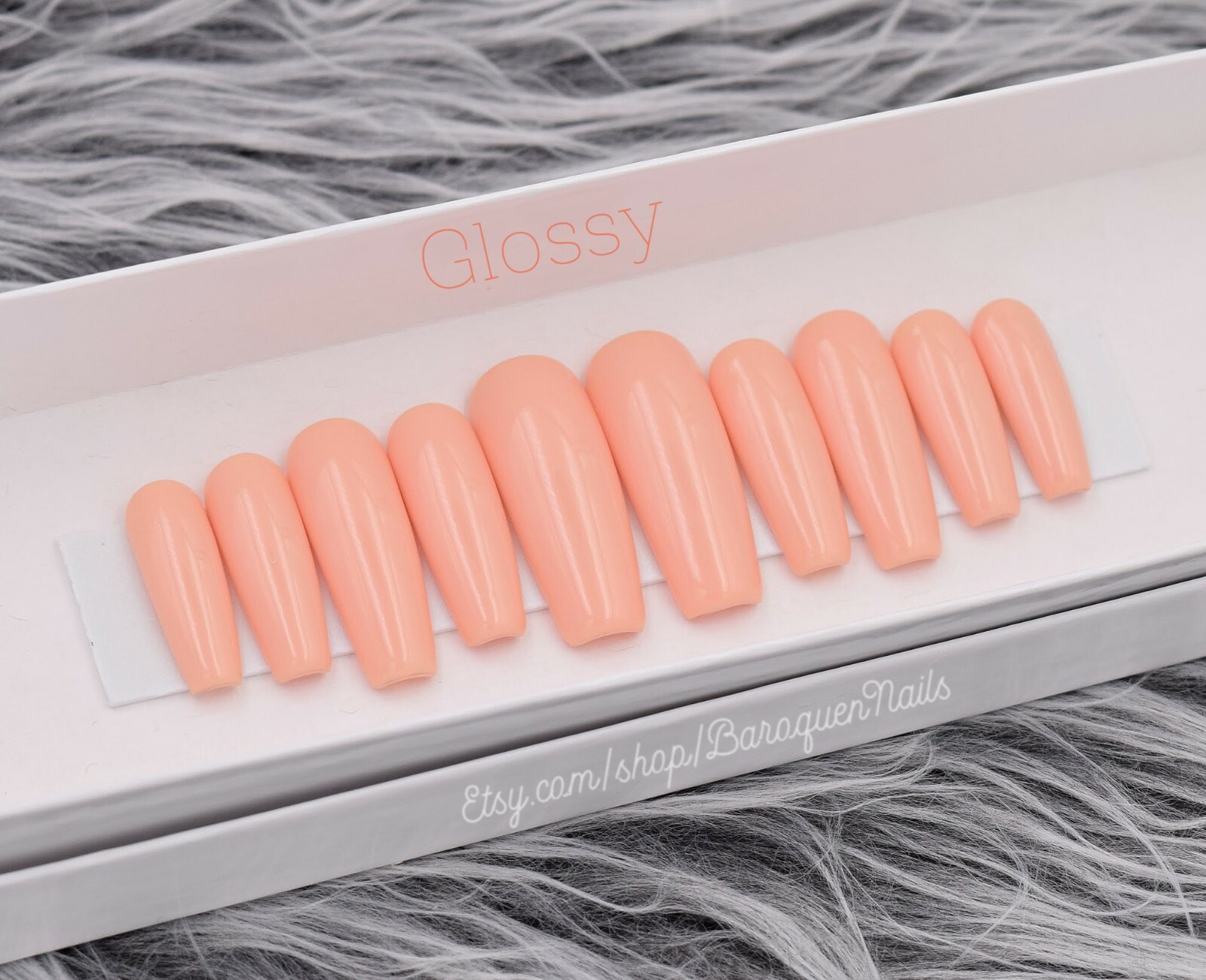Nude Peach Press On Nails | Pastel Orange Cream Fake Nails | Glossy Nails | Glue