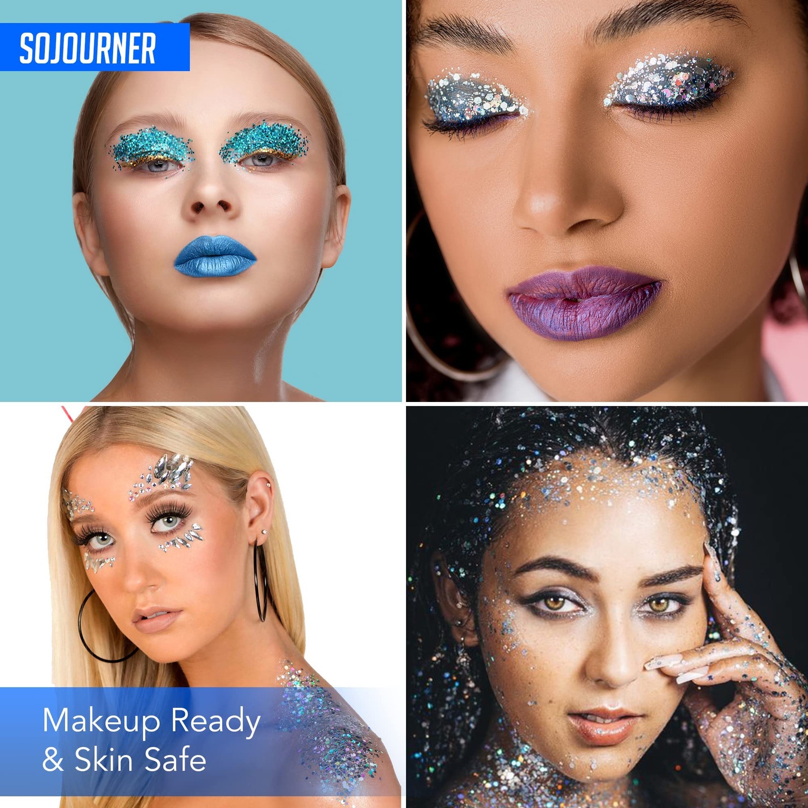 Body Glitter Set for Face & Hair – 16 Colors Fairy Tears Chunky Holographic Fest
