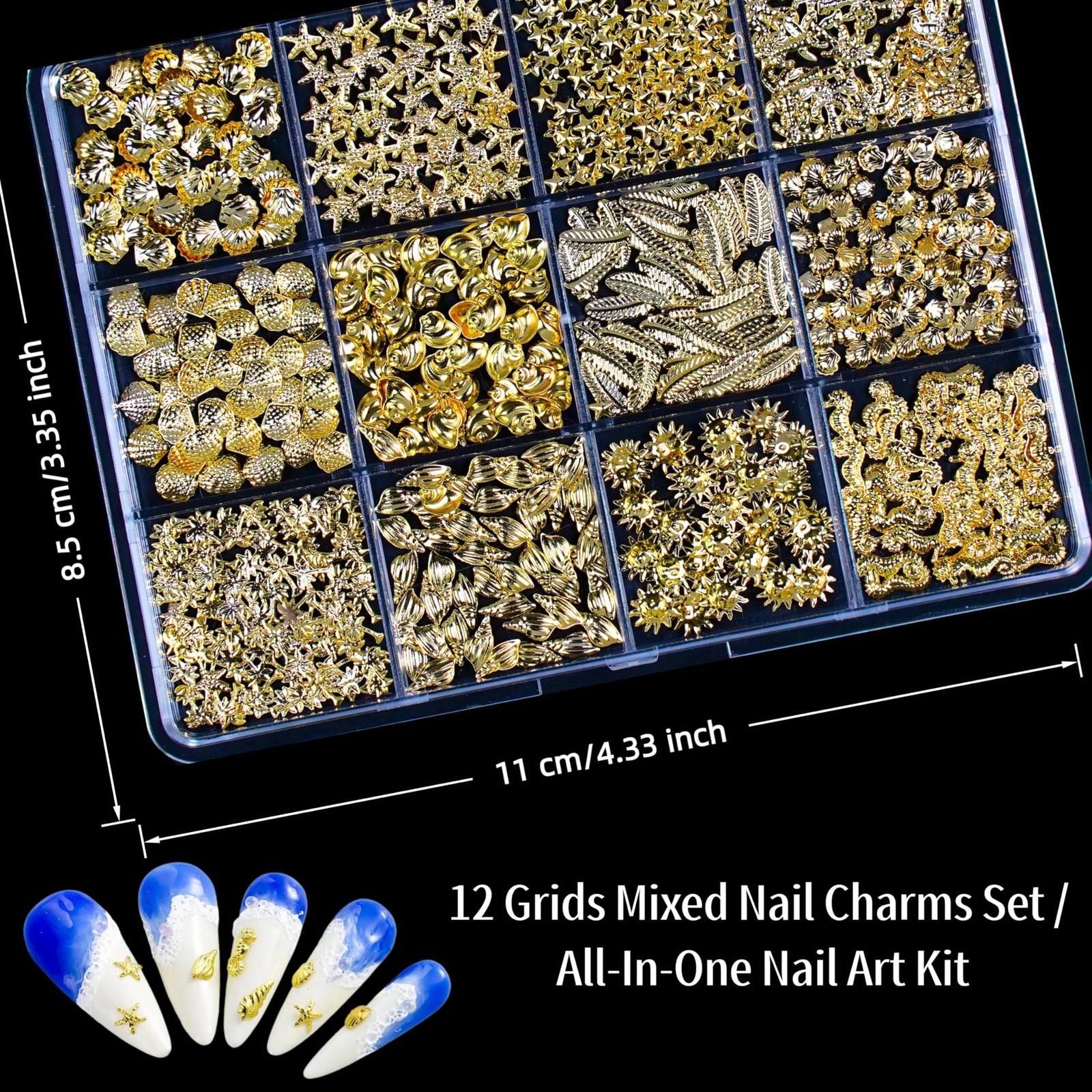 Tephrent Gold 3D Metal Nail Art Studs Shell Seahorse Starfish